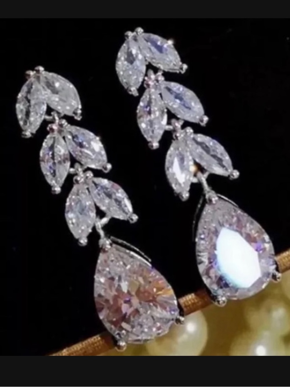 Silver Diamond Drop Earrings